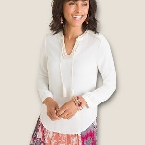 Chico’s Long Sleeve Rope-Detail Top White 0